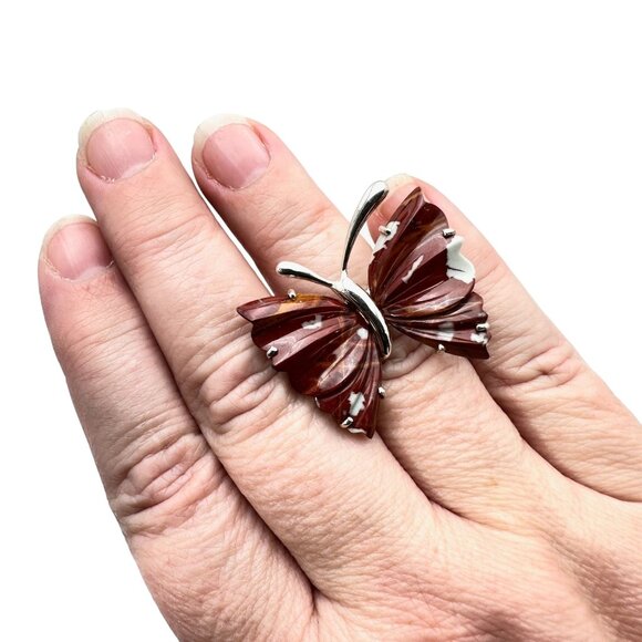 Whitney Kelly Womens Ring Sterling Silver Red Jasper Butterfly Ring Size 7 - Picture 3 of 9